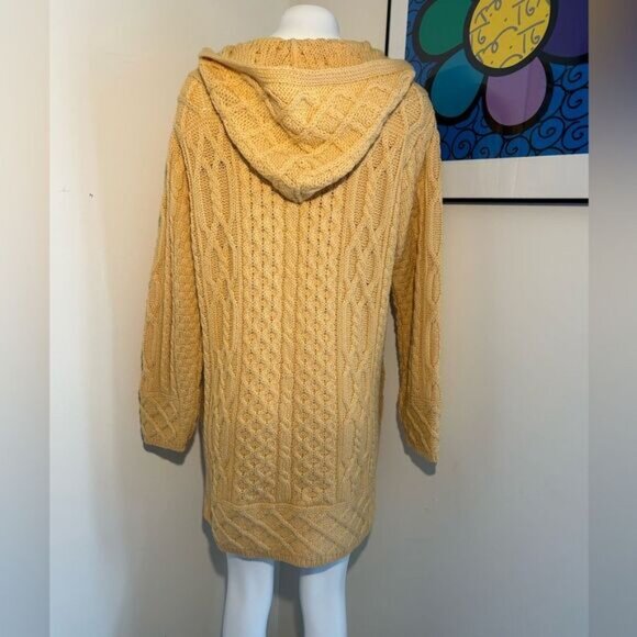 Aran Crafts women’s Yellow Full Zip Wool Cardigan with Hood Size M - Picture 5 of 8
